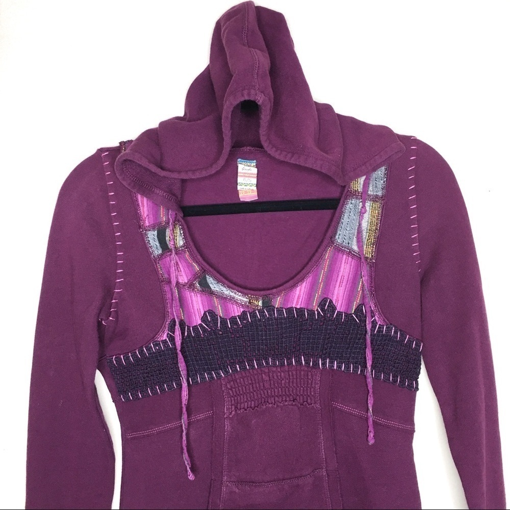Free People Patchwork Boho Retro Pullover Hoodie - image 4